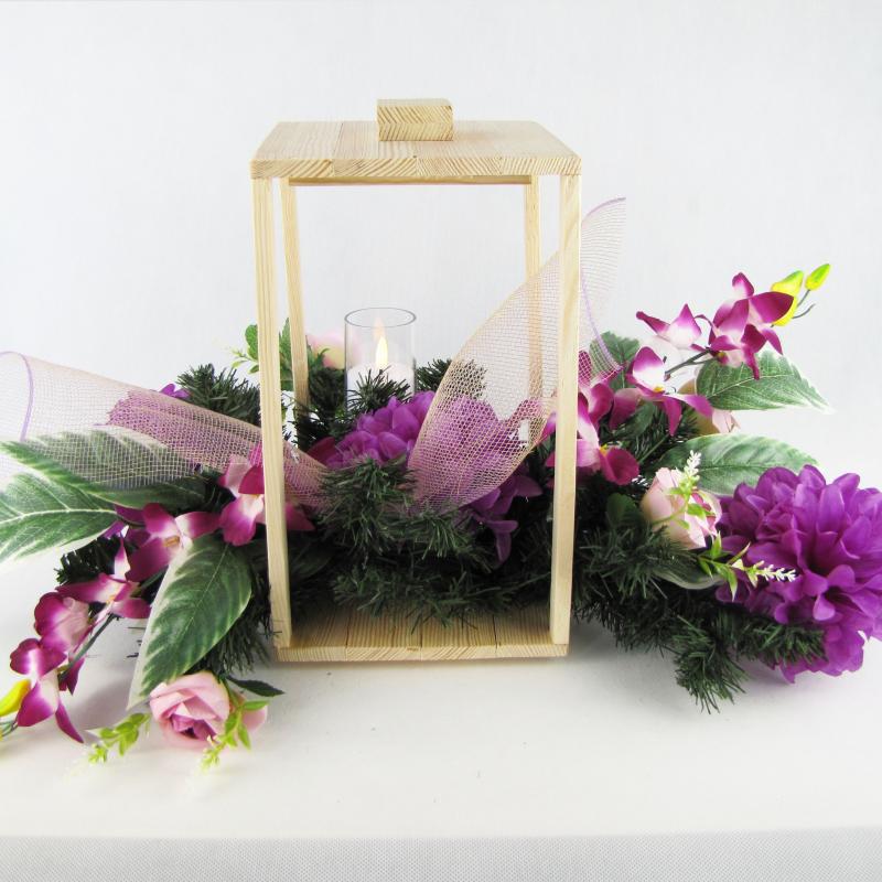 Lampion drewniany 18x18x33cm naturalny